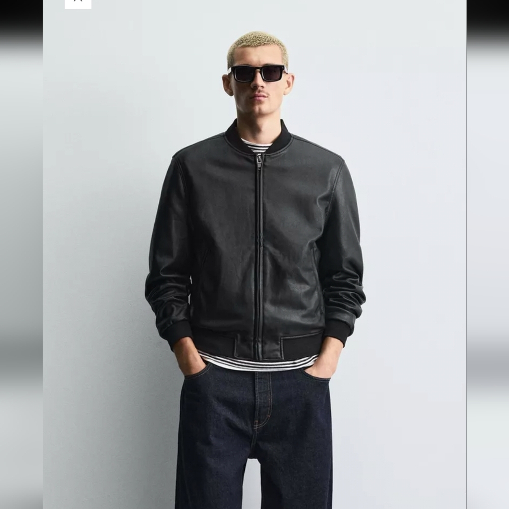 Zara Black Pleather Bomber Jacket